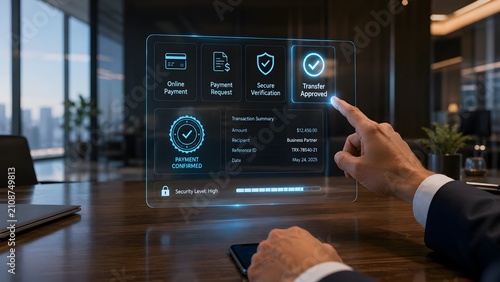 Secure online payment confirmation with digital transaction details on a holographic display