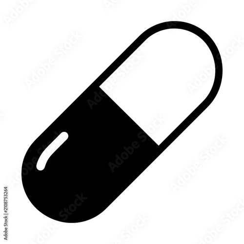 A single capsule pill with a rounded top and bottom edge depicted in a bold black silhouette.