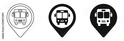 Map pin with bus icon for public transportation location and transit stop marker
