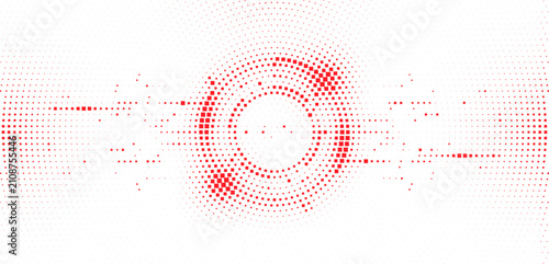 Foto Abstract red square halftone circular frame pattern with geometric radial effect