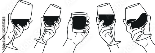Cuadro en lienzo Illustration of different glasses being held to showcase a variety of drink pres