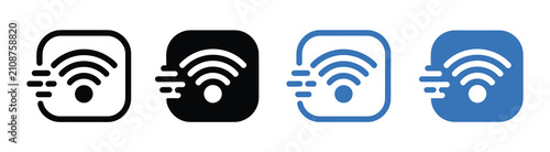 Bild auf Leinwand WiFi webpage icon set, wireless internet connection, fast web access and online browser symbols in line, filled, black and color editable stroke styles