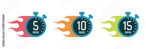 Quadro su tela Timer and stopwatch icon set with 5 10 15 minute countdown clocks for time track