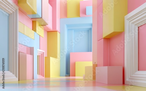 Geometric Pastel Studio Background with Layered Panels and Shapes