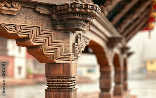 Detailed Wooden Support Bracket of a Temple Roof Structure