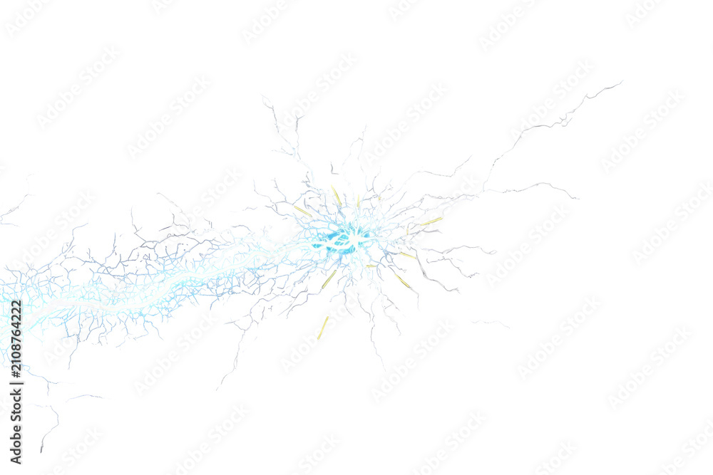 Fototapeta premium Electrical discharge showing blue white lightning bolt energy spark effect on transparent background