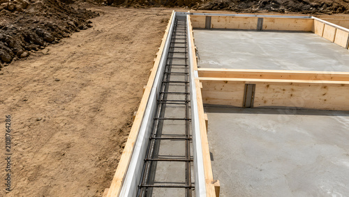 Concrete foundation formwork with rebar