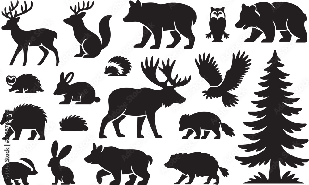 Fototapeta premium Animal silhouette icon set