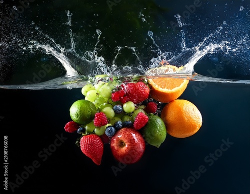fresh fruits falling water splash n dynamic fruit splash high speed photography