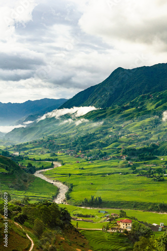 Vertical Shot of Muong Hoa Valley River and Rice Terraces in Sapa