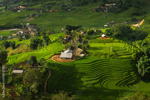 Terraced Rice Fields Surrounding Ethnic Village in Sapa