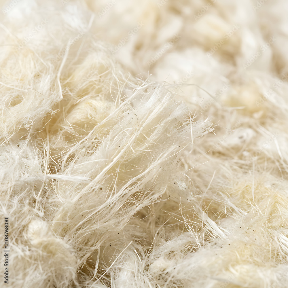 Obraz premium Macro texture of white fibrous insulation material. Detailed background of tangled thermal barrier fibers