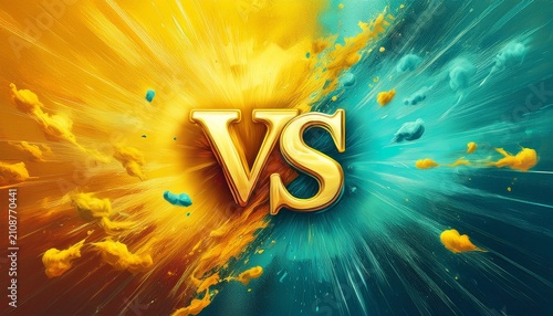 duel conflict versus vs banner in yellow and turquoise