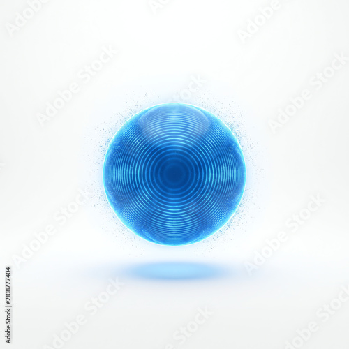 Electric Blue Holographic Sphere with Wave Rings on White Background