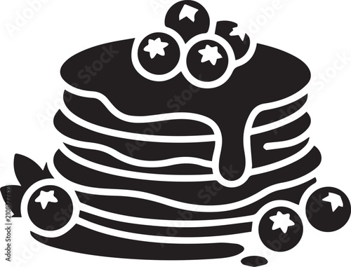 Schilderij op canvas Stack of delicious pancakes with fresh blueberries and syrup icon isolated on tr