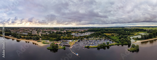 Vlietland Marina and Recreation Lakes Panorama Under Dramatic Clouds