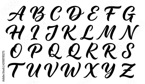 Obraz na plátně Elegant cursive uppercase alphabet letters set in black on transparent backgroun