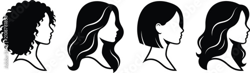 Quadro su tela Four diverse women with different hairstyles in profile view