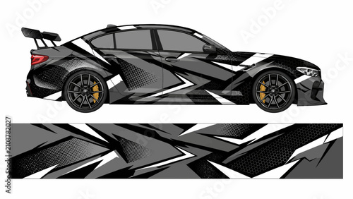 Dark grey sharp tech car wrap design.