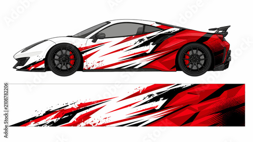 Red and black brush stroke car livery design template.