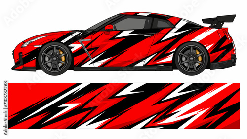 Red white and black sharp racing stripe wrap.