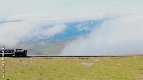 Mountain Train passing through clouds in Snowdonia, North Wales