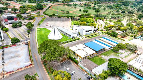 Hospitals, clinics, and temples in the Grandes Áreas Sul (SGAS 915-916) district, with its tree-lined streets and modern architecture. Brasília, Brazil, 2025