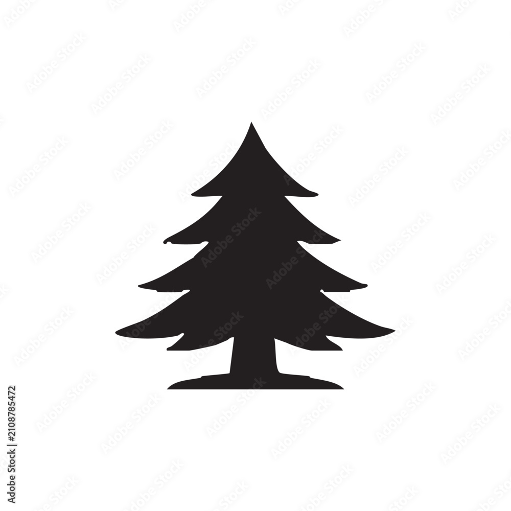 Obraz premium Black pine tree silhouette icon isolated on white background, Vector
