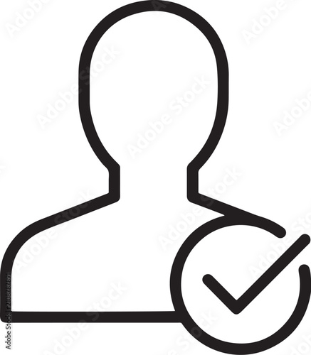 Verified user profile icon with checkmark badge for account authentication and user validation vector design
