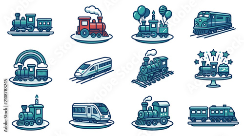 Obraz na płótnie Train Locomotive Railway Transport Icons.