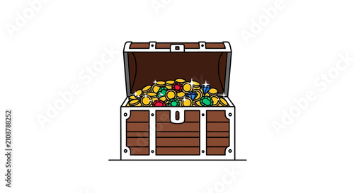 Treasure Chest Full of Colorful Jewels.