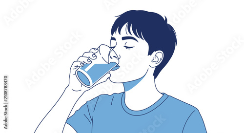 Photography Young man drinking from a bottle.