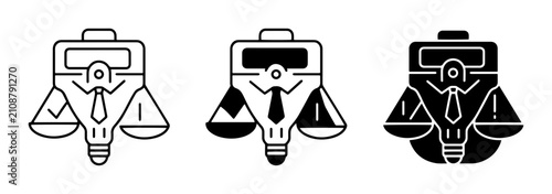 Foto Justice Scales Icon Set, Legal Balance Symbol, Law and Order Vector Graphics