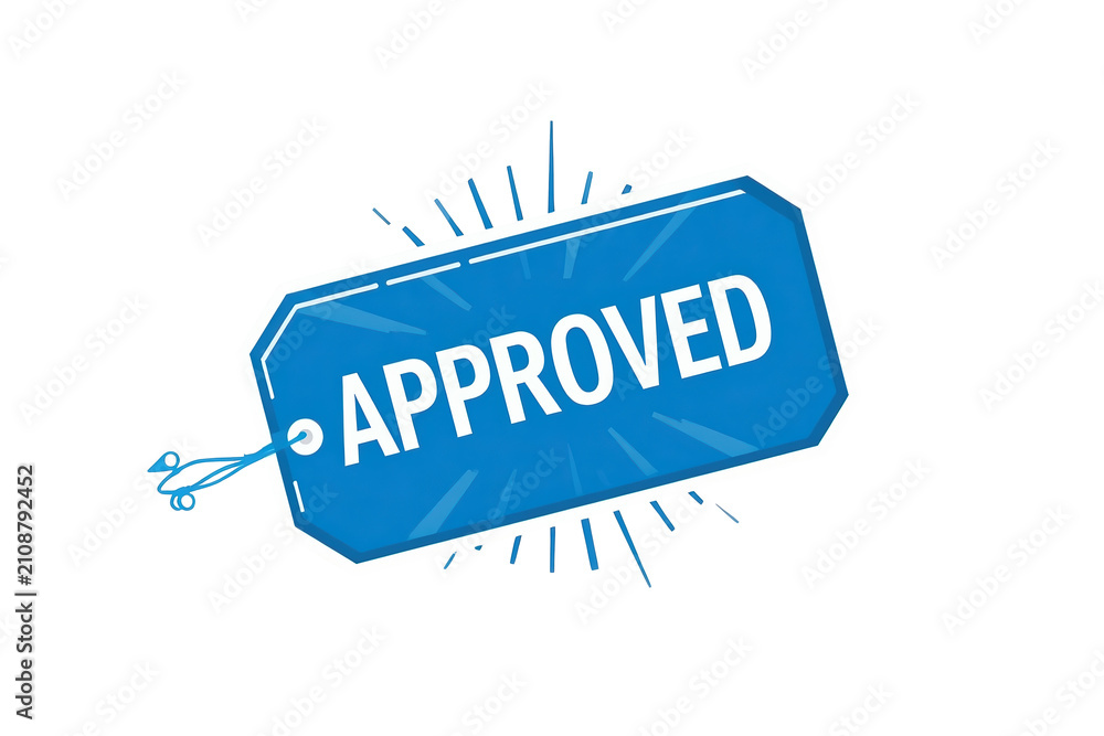 Fototapeta premium Blue approved tag sticker vector illustration, signifying acceptance, quality, guarantee, and validation with transparent background