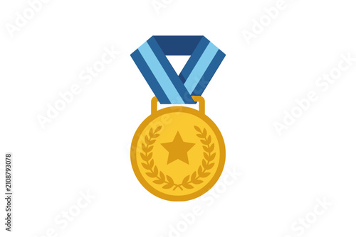 Gold Award Medal with Star and Blue Ribbon Vector
