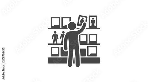 Принти на полотні Man holding picture on shelf unit.