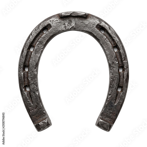 Old rustic horseshoe isolated on transparent background cutout horseshoe lucky charm metal antique horse shoe used worn symbol luck protection.