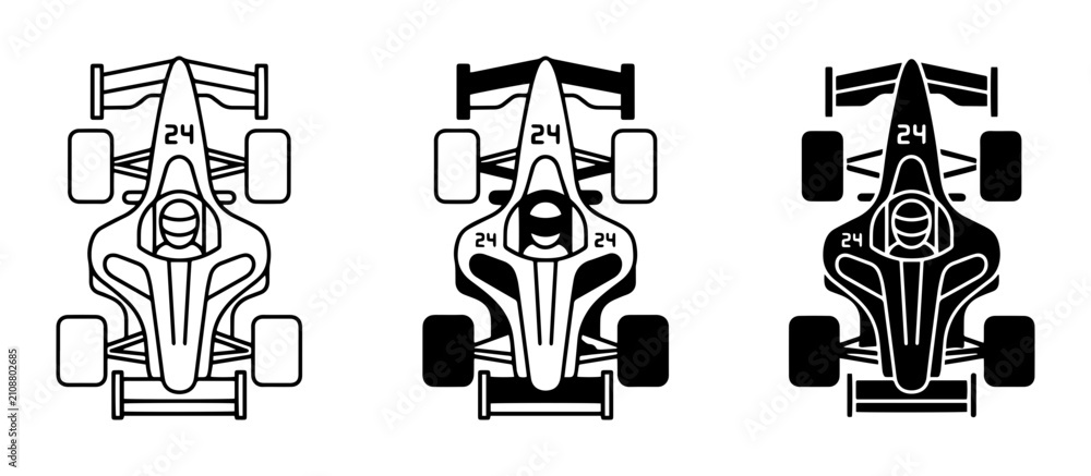 Obraz premium Formula 1 Race Cars, Speeding Sports Vehicles, Motorsport Icons, Vector Set