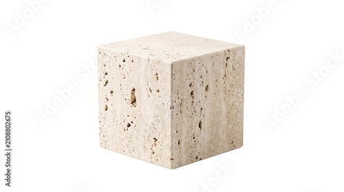 Natural travertine display cube for luxury product photography, cosmetic branding, jewelry showcases and premium mockups. Isolated on White background.