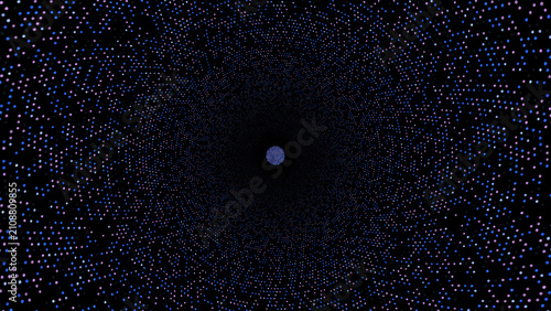 Abstract Glowing Particle Spiral Tunnel Background