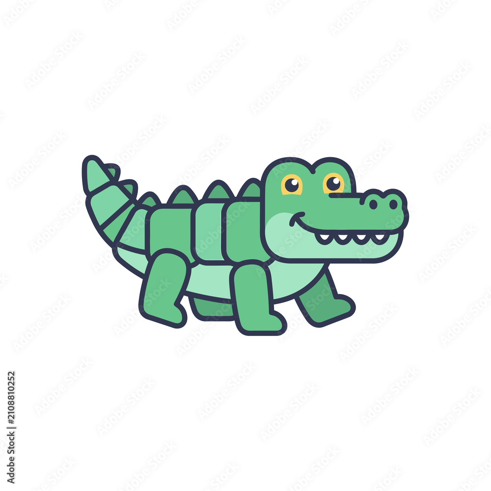 Fototapeta premium Cute crocodile cartoon icon. Friendly alligator character isolated on white background.