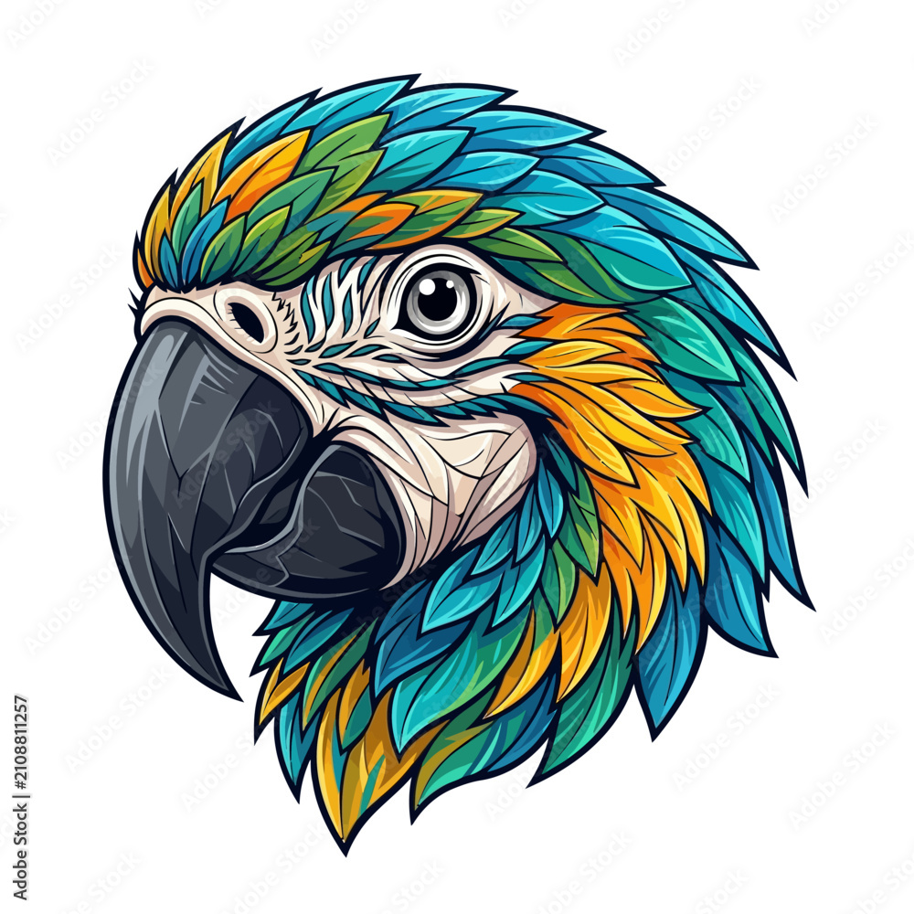 Obraz premium Vibrant Tropical Macaw Parrot Head Portrait Illustration
