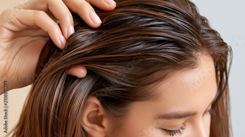 Hair conditioner smooths and strengthens hair for shiny and manageable strands in a bathroom setting Generative AI
