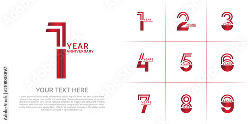 Anniversary set design with double line number. red color for celebration event