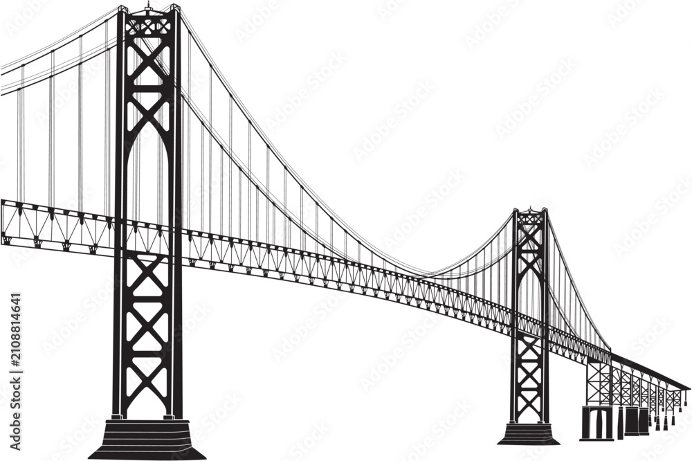 Fototapeta premium Suspension Bridge Silhouette Vector Illustration