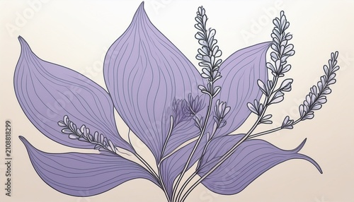 minimalist boho floral line art with abstract lavender organic shape for modern wall decor branding and printable design