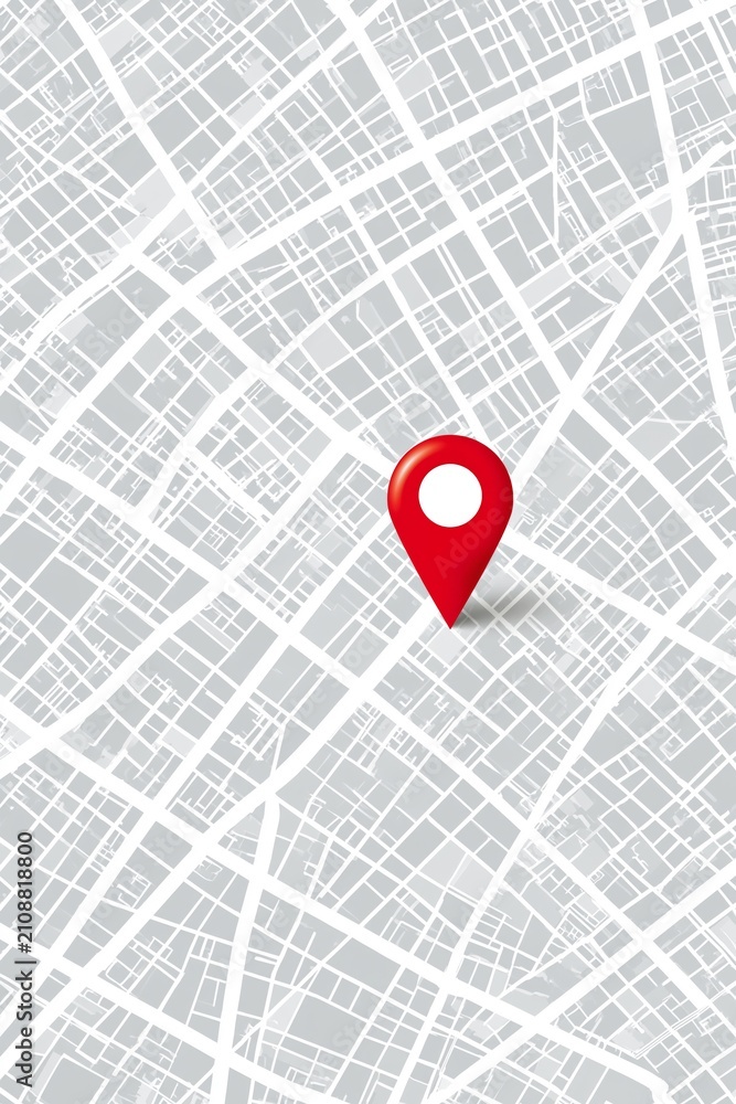 Fototapeta premium Map with red location pin showing position on a gray grid pattern Generative AI