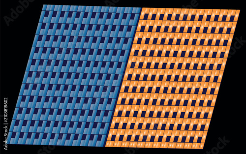 Abstract Yellow Building Block Pattern with Blue Glass Facade Vector Illustration Modern Architectural Texture Wallpaper for City Construction and Business Design