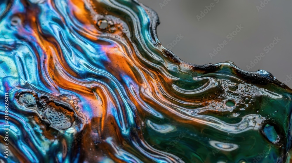Obraz premium Close up abstract view of iridescent fluid swirling with vibrant colors and textures