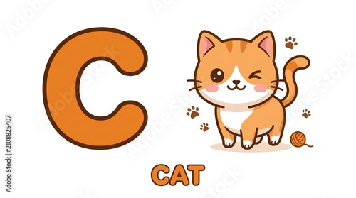 Cute Cat Illustration for Letter C Education